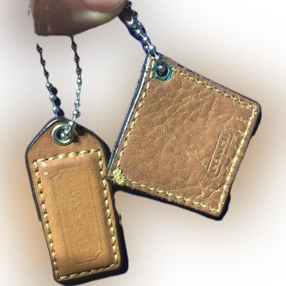 Coach (2) Brown Leather HangTags ID Tag Key Fob Key Chain Charm Bag Charm